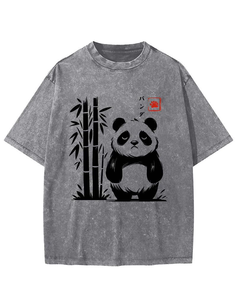 Cute Giant Panda Japanese Style Vintage Washed T-shirt-Zazasy