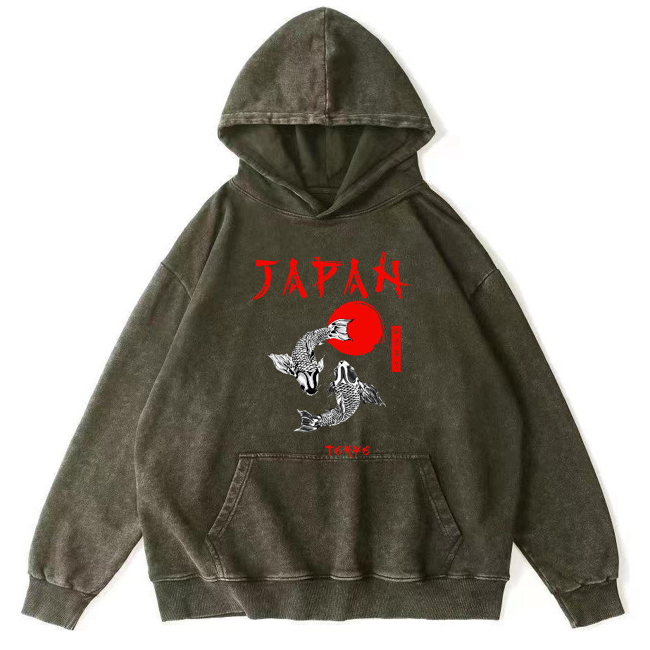 Japanese Koi Fish Vintage Distressed Hoodie-Zazasy