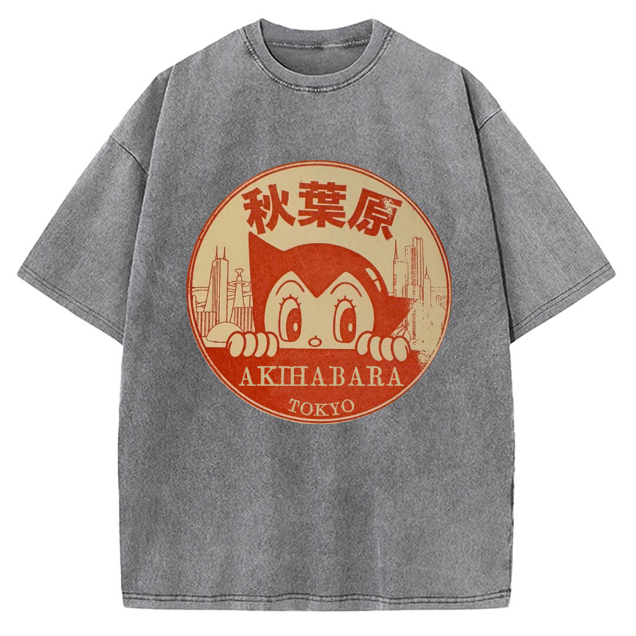 Tokyo Showa Retro Cartoon Akihabara Vintage Washed T-shirt