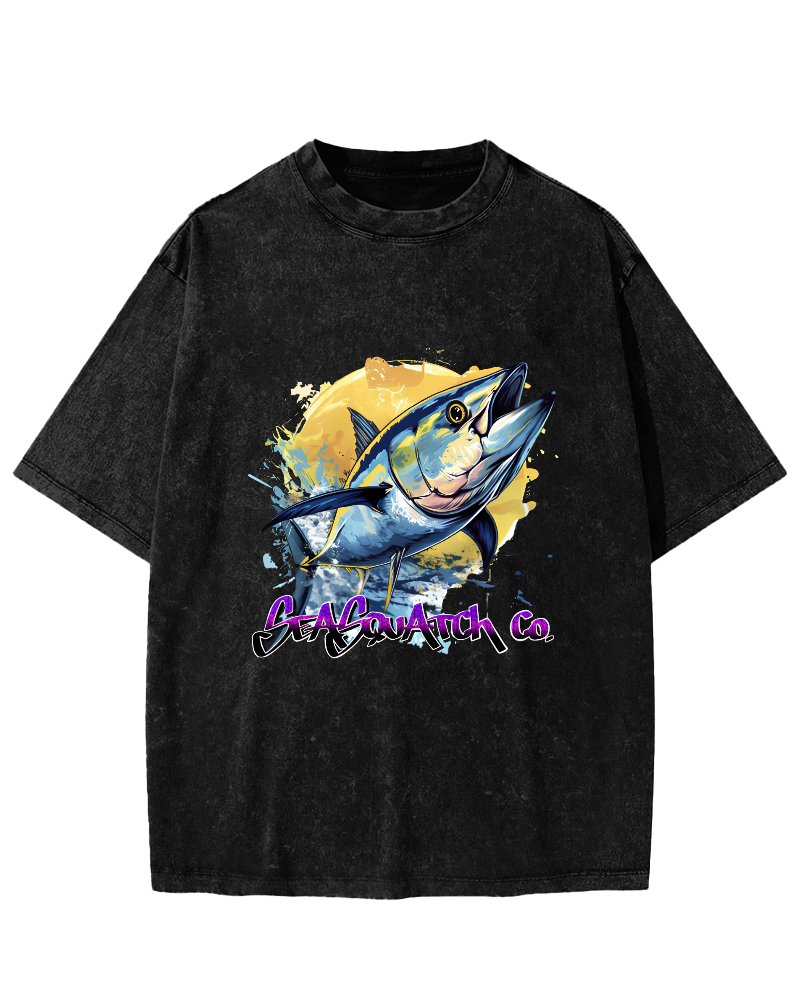 Japanese Tuna Pattern Vintage Distressed T-shirt-Zazasy
