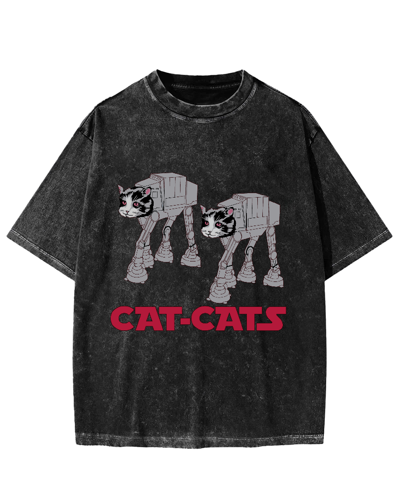 Walking Robot Cat Vintage Washed T-shirt