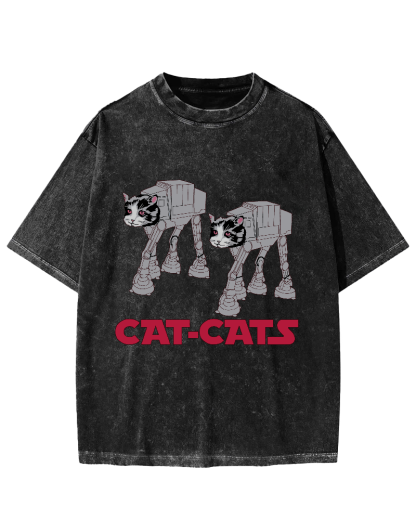 Walking Robot Cat Vintage Washed T-shirt