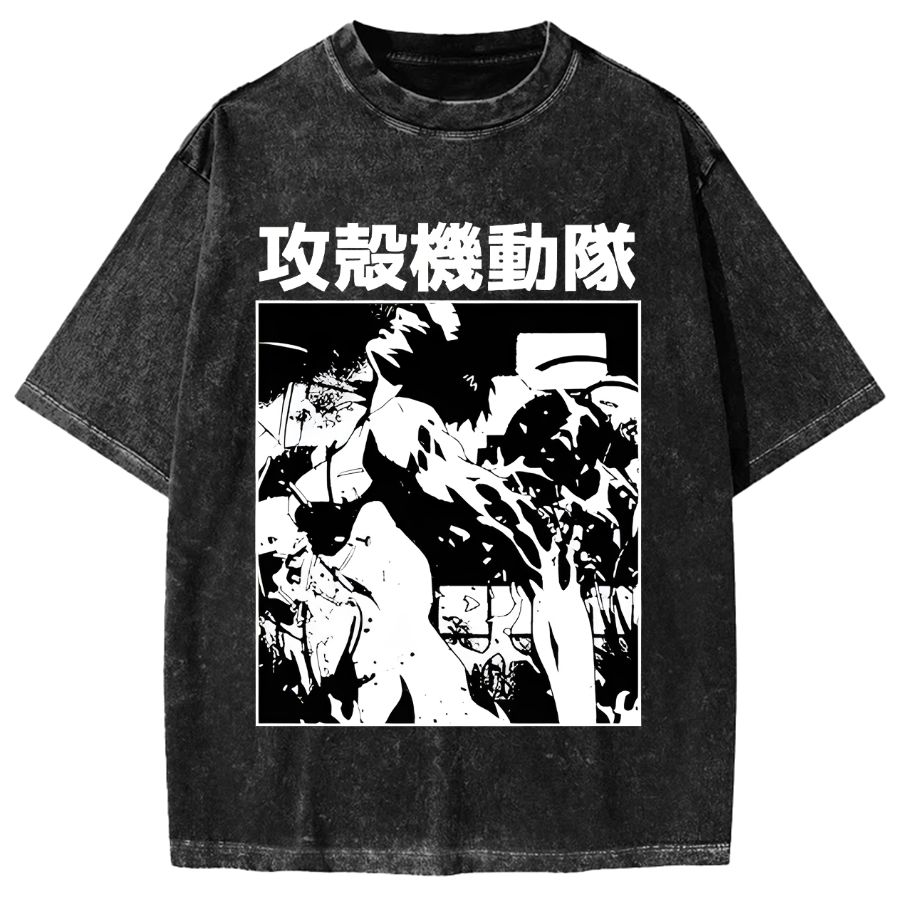Japanese Anime Kōkaku Kidōtai Motoko Kusanagi Vintage Washed T-shirt