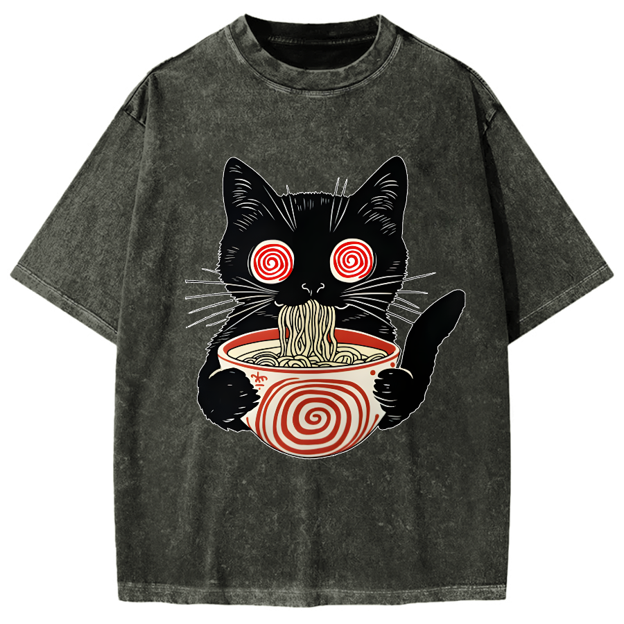 Dizzy Ramen Cat Vintage Washed T-shirt