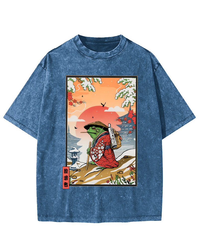 Wanderer Japanese Vintage Washed T-shirt-Zazasy
