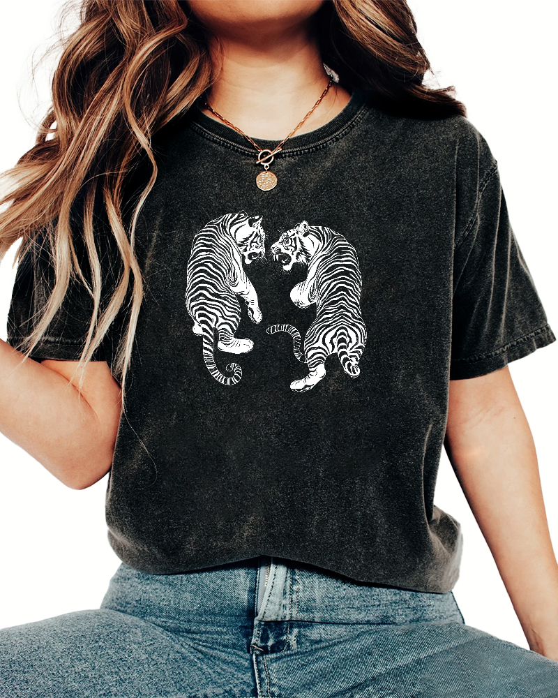 Two Tiger Patterns Vintage Distressed T-shirt
