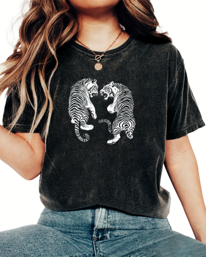 Two Tiger Patterns Vintage Distressed T-shirt