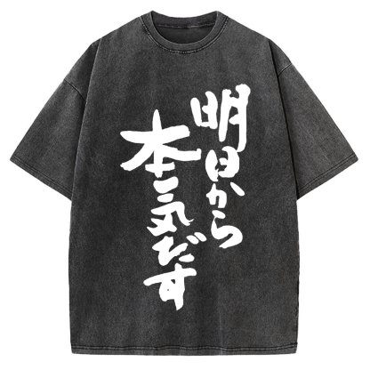 I'll get serious from tomorrow Japanese Vintage Washed T-shirt