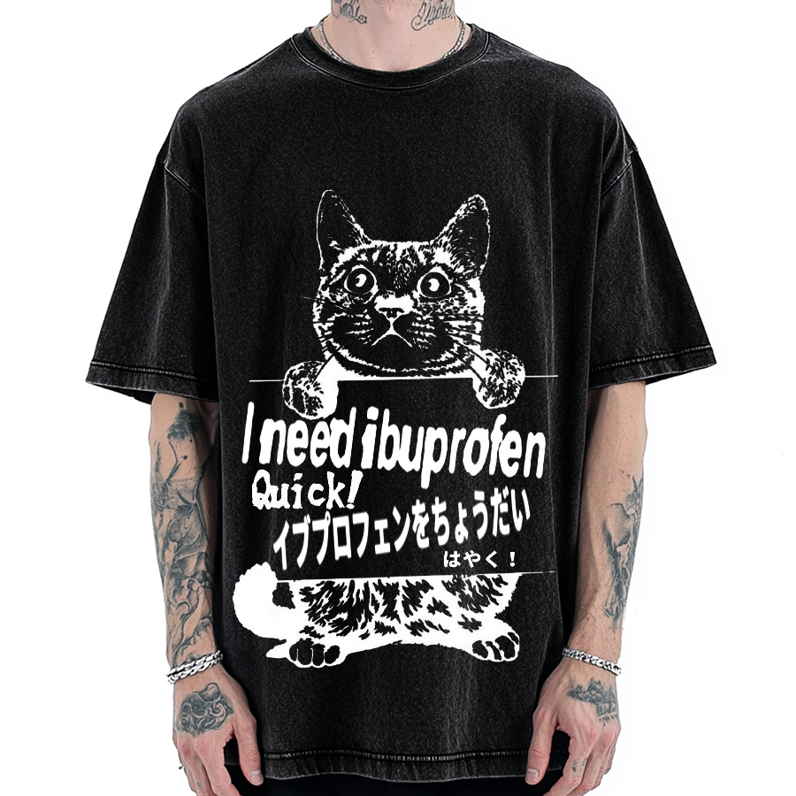 Ibuprofen Cat Vintage Washed T-shirt