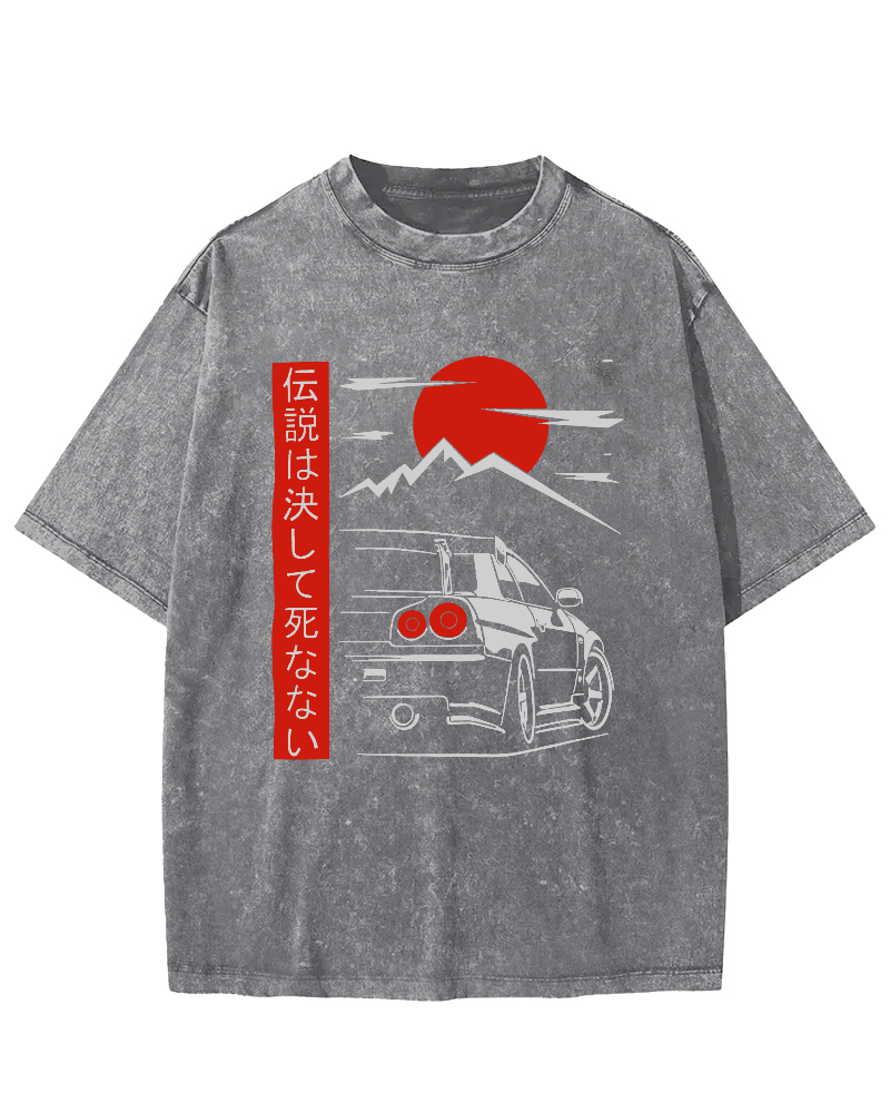 Japanese Style Scenery Vintage Washed T-shirt-Zazasy