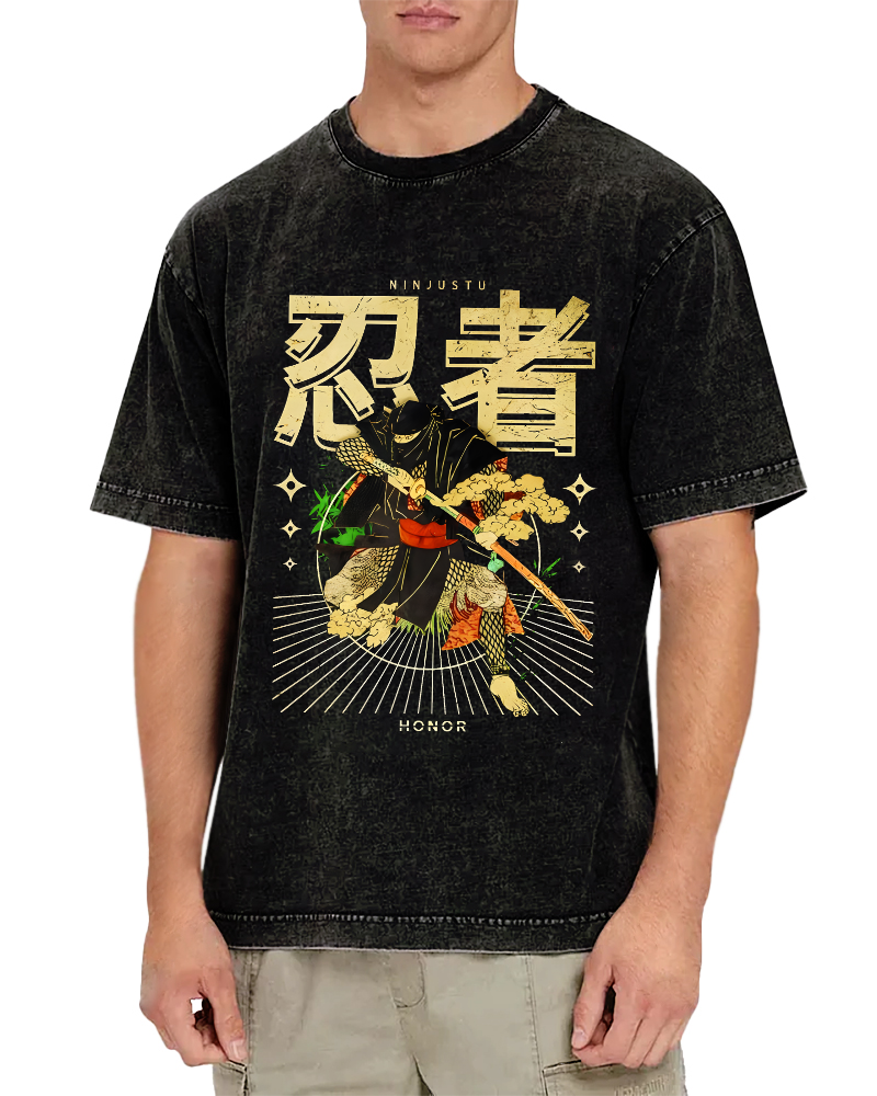 Japanese Ninja Vintage Distressed T-shirt-Zazasy
