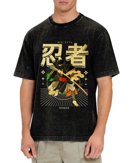 Japanese Ninja Vintage Distressed T-shirt-Zazasy