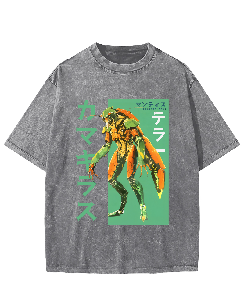 Mantis Monster Japanese Style Vintage Washed T-shirt-Zazasy