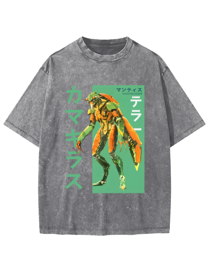 Mantis Monster Japanese Style Vintage Washed T-shirt-Zazasy