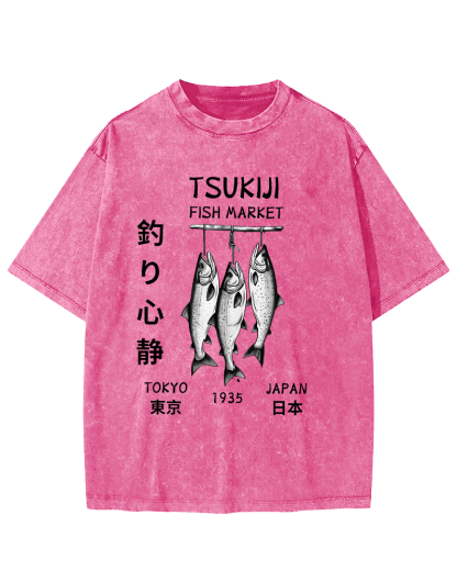 Quiet Fishing in Japan Vintage Washed T-shirt-Zazasy