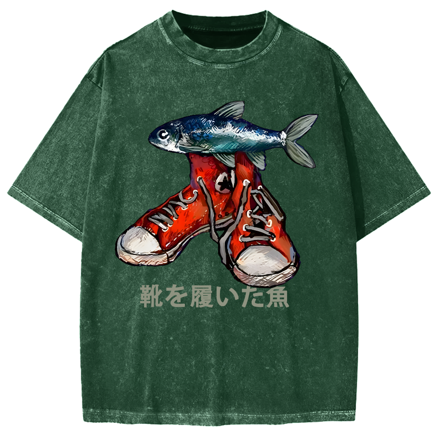 Fish Wearing Shoes Vintage Washed T-shirt