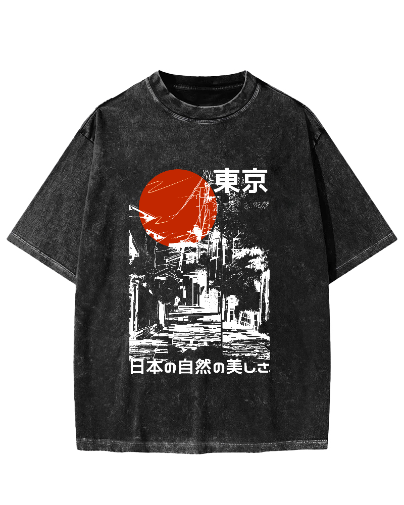 Tokyo's Natural Scenery Vintage Distressed T-shirt-Zazasy
