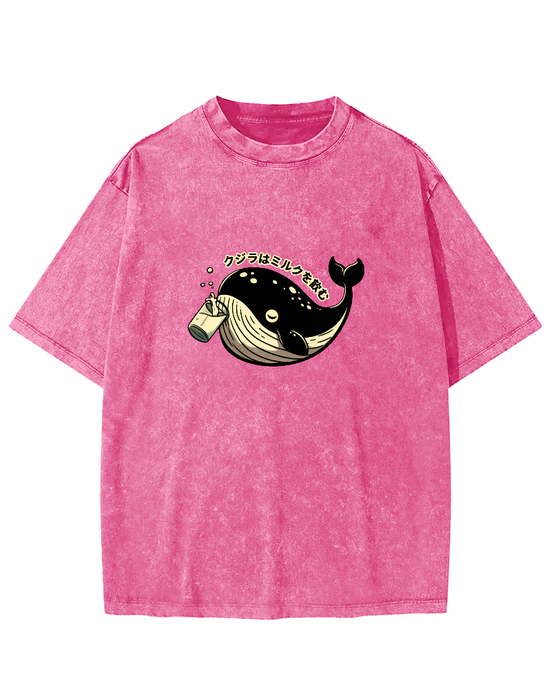Japanese Whale Pattern Vintage Distressed T-shirt-Zazasy