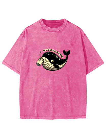 Japanese Whale Pattern Vintage Distressed T-shirt-Zazasy