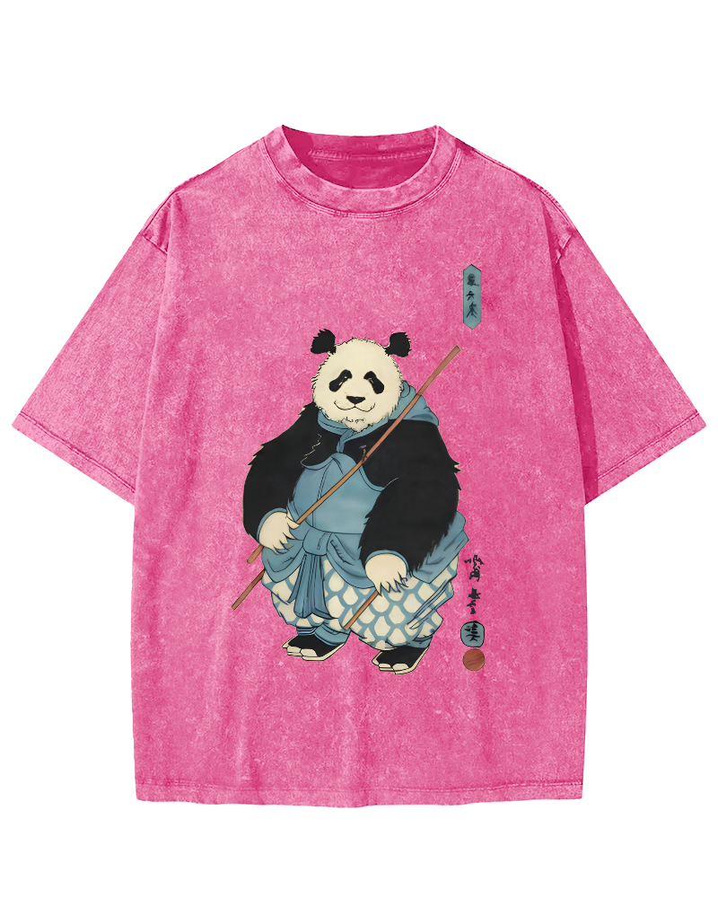 Panda Hero Japanese Style Vintage Washed T-shirt-Zazasy