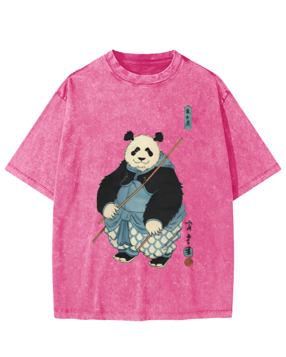 Panda Hero Japanese Style Vintage Washed T-shirt-Zazasy