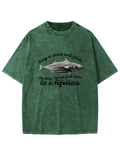 Sea Fish Pattern Vintage Distressed T-shirt-Zazasy