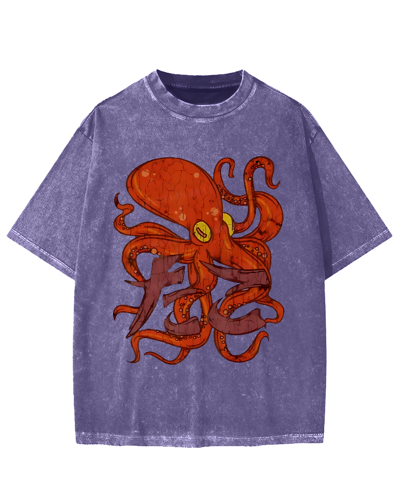 Red deep sea giant octopus Vintage Washed T-shirt