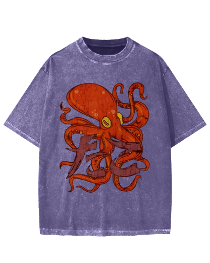 Red deep sea giant octopus Vintage Washed T-shirt
