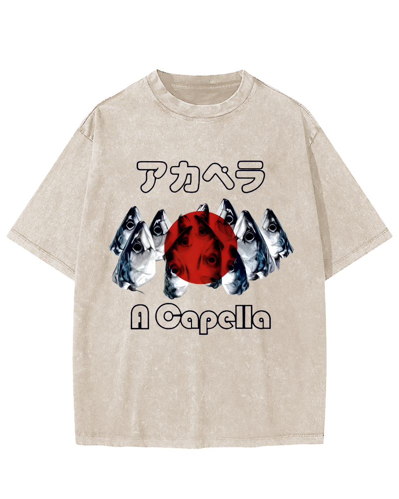 Japanese Seafood Market Vintage Washed T-shirt-Zazasy