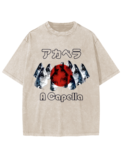 Japanese Seafood Market Vintage Washed T-shirt-Zazasy