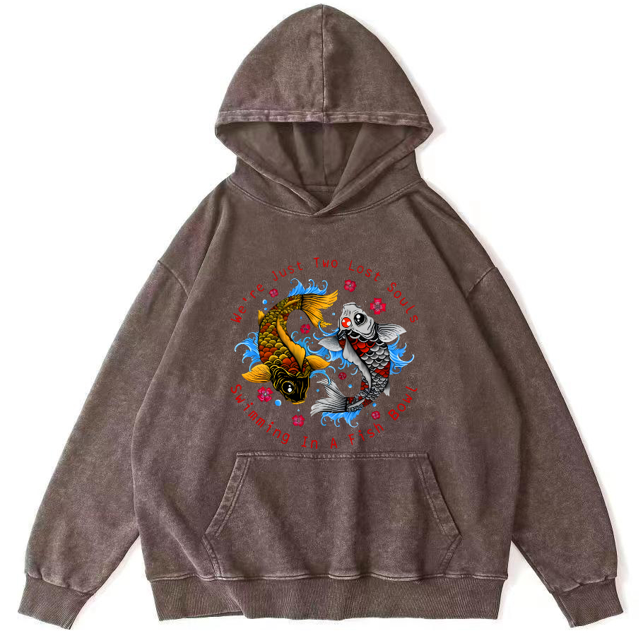 Japanese Koi Fish Vintage Washed Hoodie-Zazasy