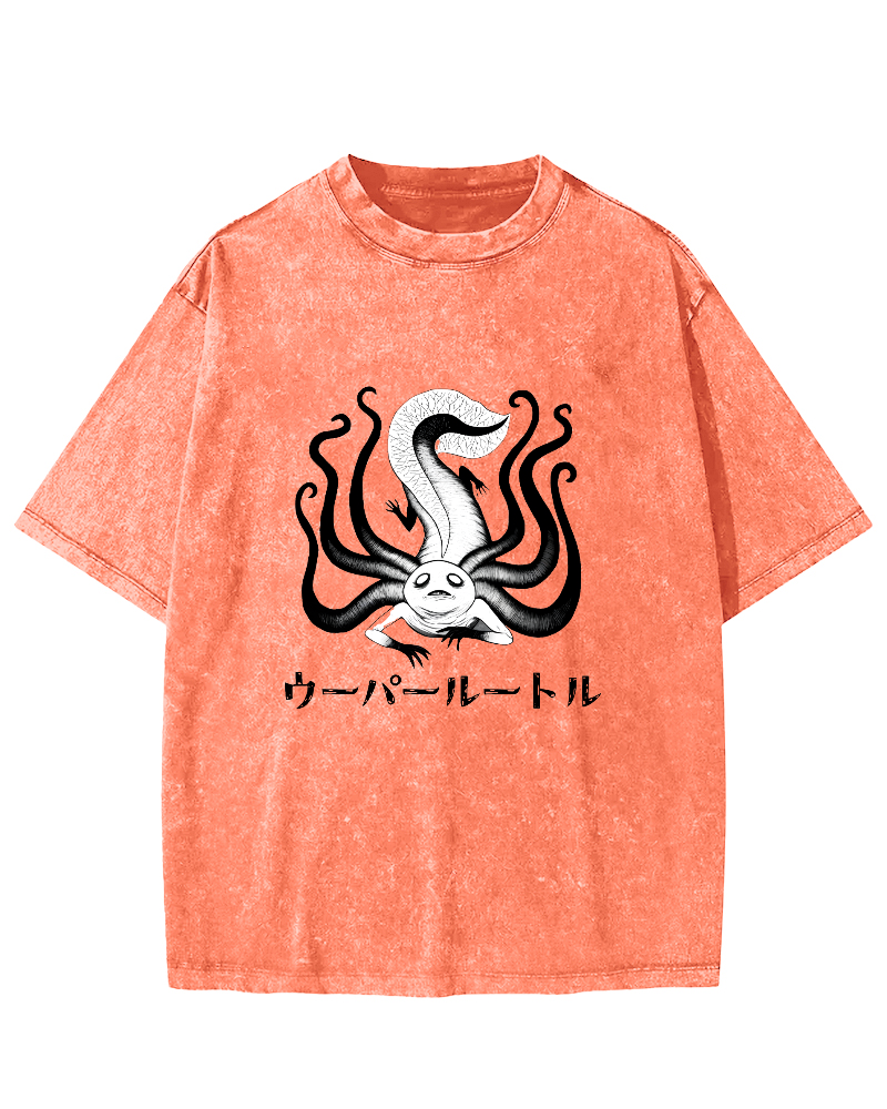 Japanese Personalized Octopus Pattern Vintage Distressed T-shirt-Zazasy