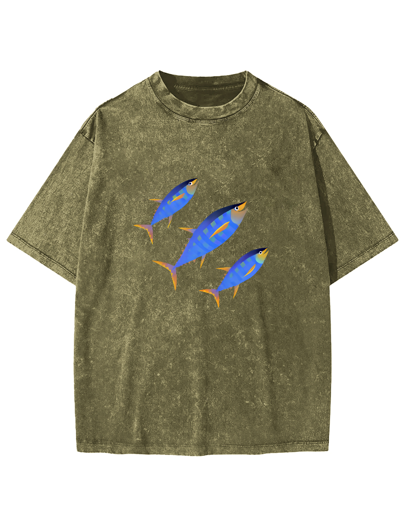 Abstract Tuna Pattern Vintage Distressed T-shirt-Zazasy