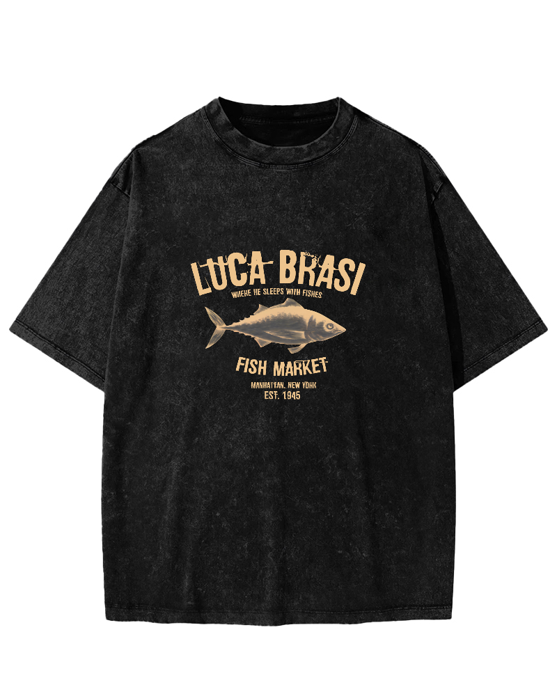 Retro Sea Fish Pattern Vintage Distressed T-shirt-Zazasy