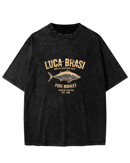 Retro Sea Fish Pattern Vintage Distressed T-shirt-Zazasy