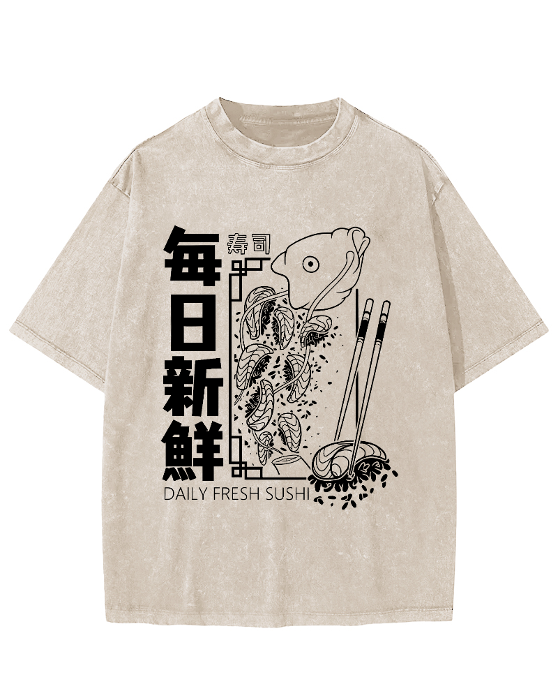 Fresh Sushi Daily Vintage Washed T-shirt-Zazasy
