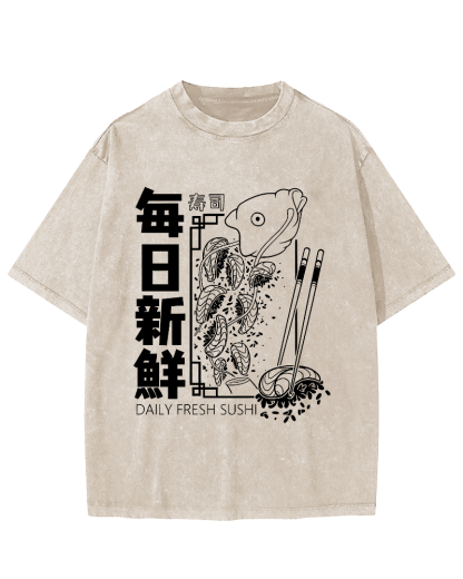 Fresh Sushi Daily Vintage Washed T-shirt-Zazasy