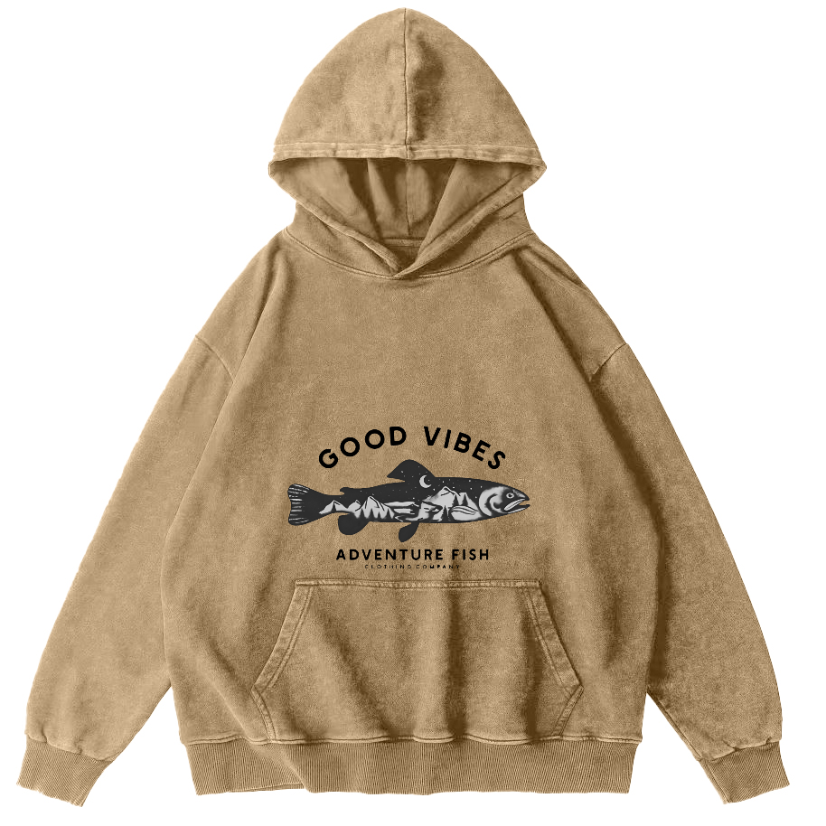 Retro Salmon Japanese Style Vintage Distressed Hoodie-Zazasy
