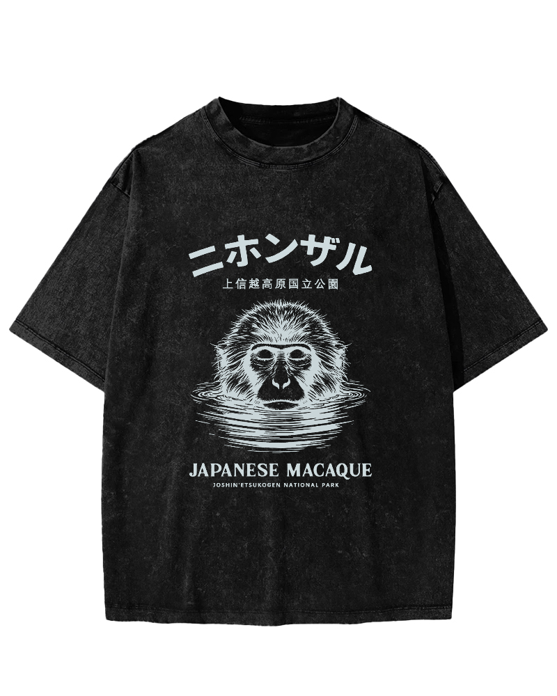 Japanese Font Monkey Pattern Vintage Distressed T-shirt-Zazasy