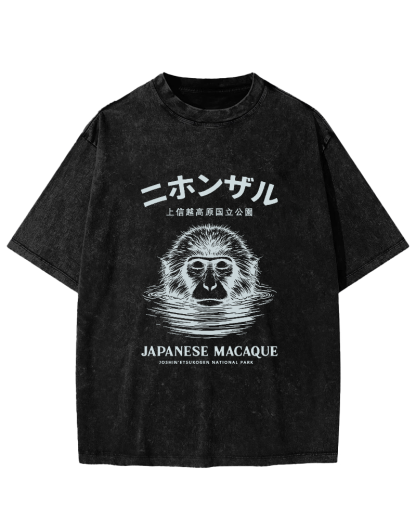 Japanese Font Monkey Pattern Vintage Distressed T-shirt-Zazasy