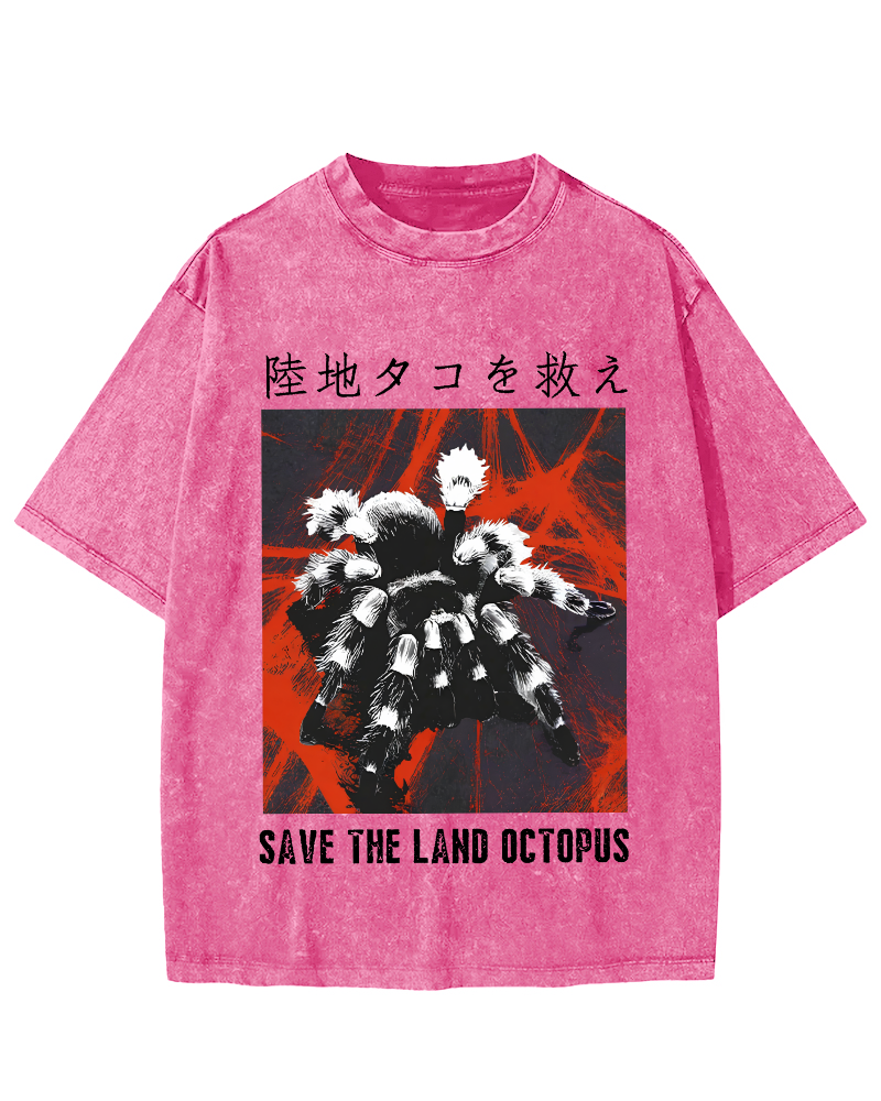 Save The Land Octopus Vintage Washed T-shirt-Zazasy