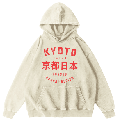 Kyoto Japanese Script Vintage Distressed Hoodie-Zazasy