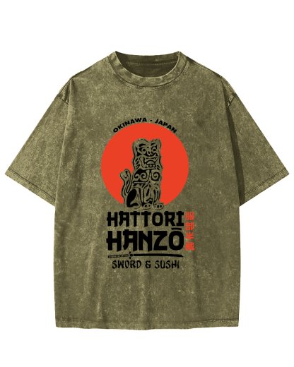 Japanese lion Pattern Vintage Distressed T-shirt-Zazasy
