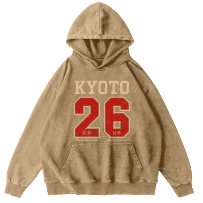 Kyoto Japan No. 26 Vintage Washed Hoodie-Zazasy