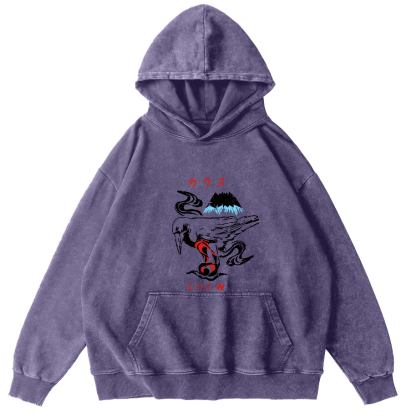Retro Crow Pattern Vintage Distressed Hoodie-Zazasy