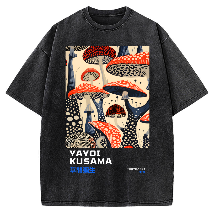 Yayoi Kusama Mushroom Vintage Wash Japanese Vintage Washed T-shirt