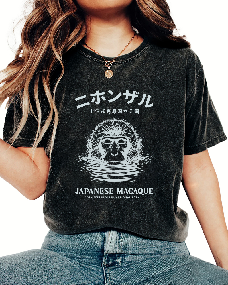 Japanese Font Monkey Pattern Vintage Distressed T-shirt-Zazasy