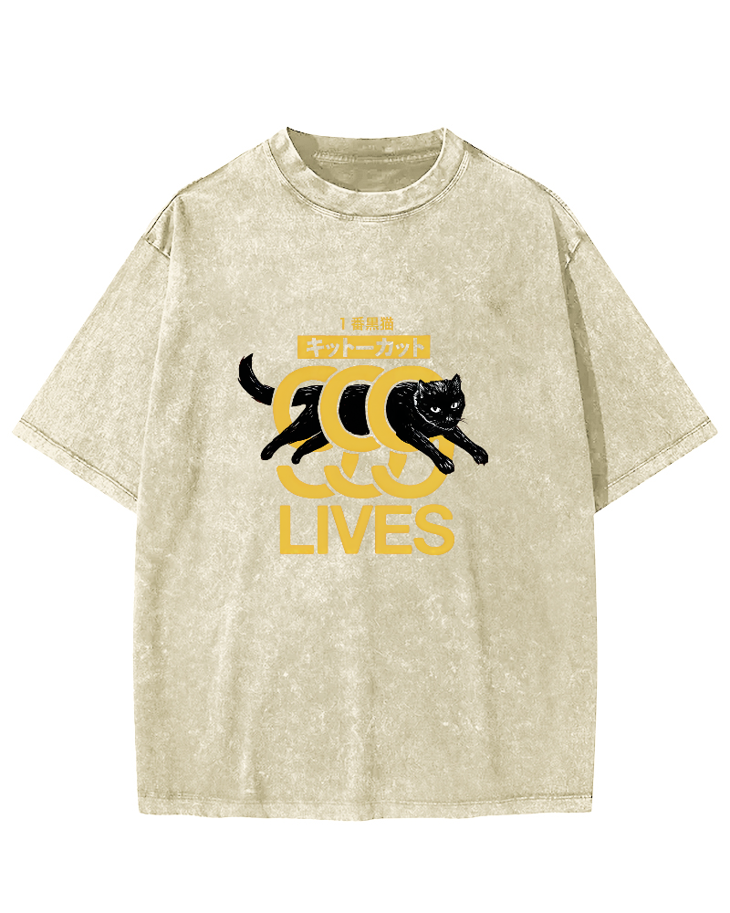 Japanese Cat Pattern Vintage Distressed T-shirt-Zazasy