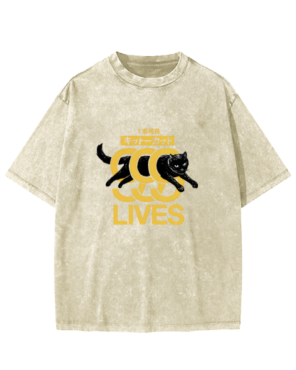 Japanese Cat Pattern Vintage Distressed T-shirt-Zazasy