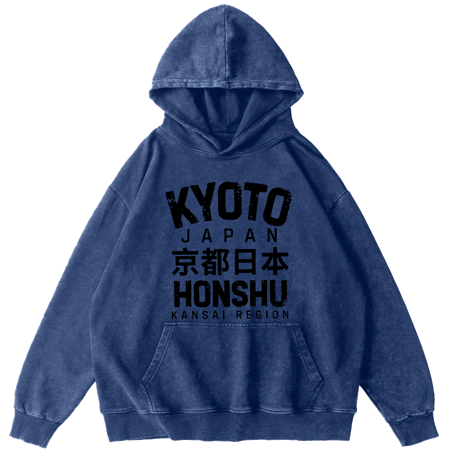 Kyoto, Japan Vintage Fonts Vintage Washed Hoodie-Zazasy